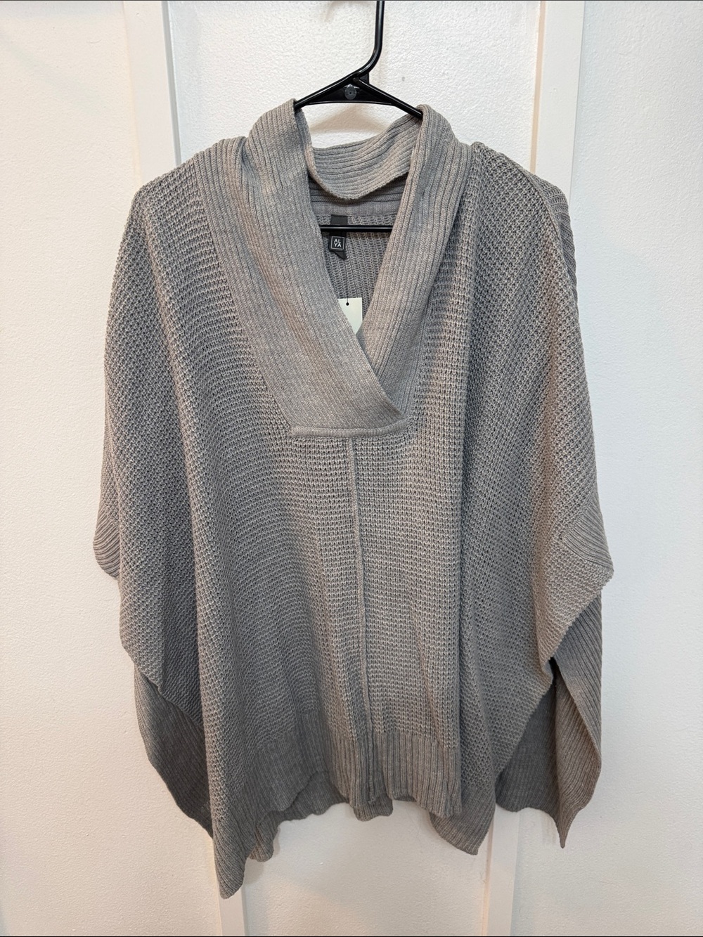 Alya Grey Shawl Collar Knit Poncho Sweater